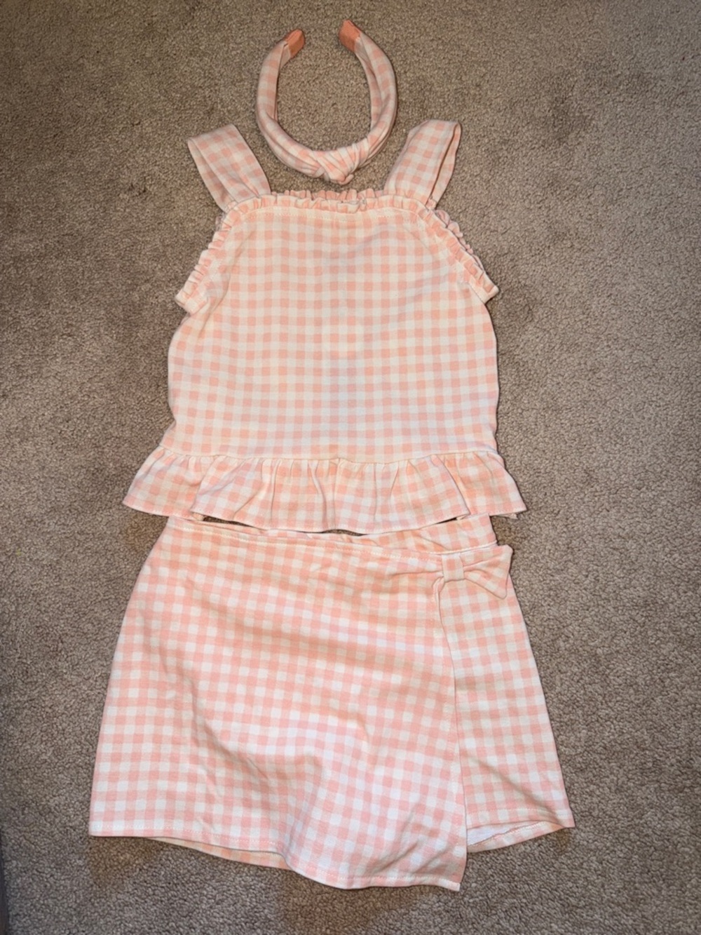 Draper James NEW Pink Gingham Two-Piece Skort Set with Headband size 6X